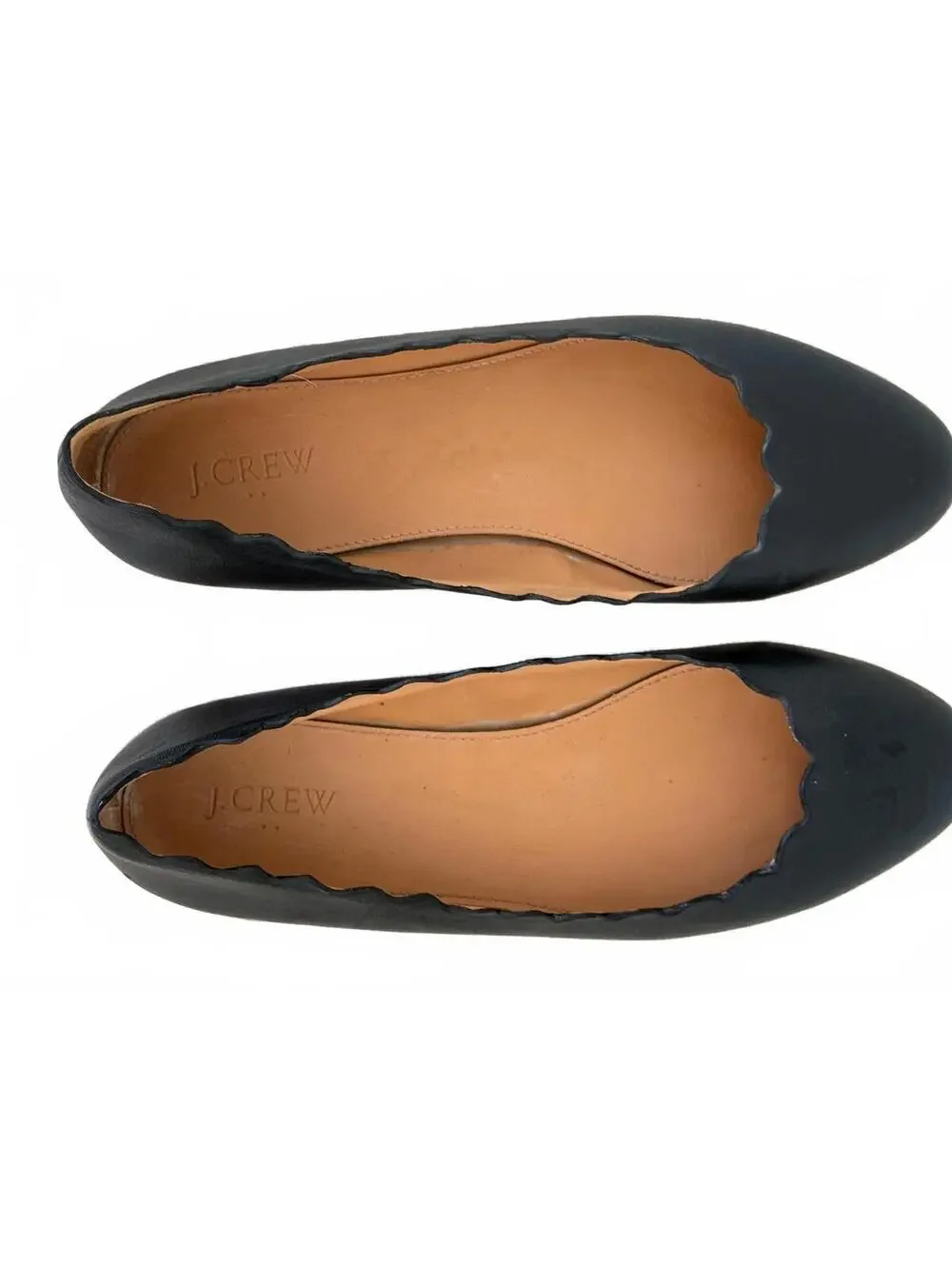 J.Crew Black Leather Scalloped Edge Ballet Flats Size 9.5